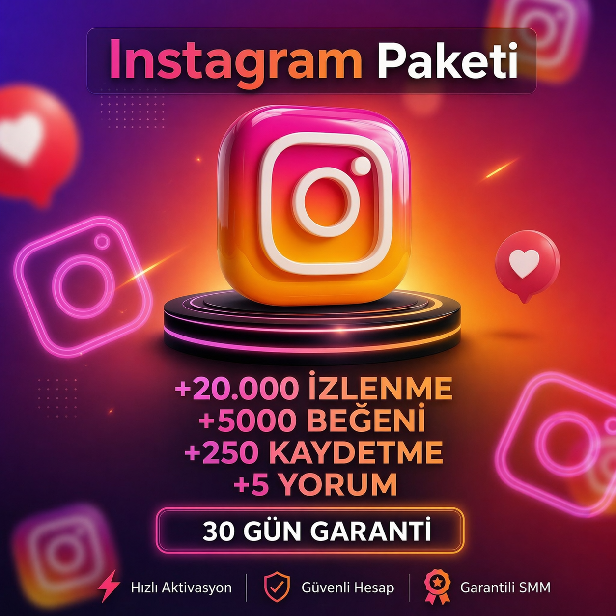 Instagram Keşfet Etkili Kombo Paket – 20.000 İzlenme + 5.000 Beğeni + Full Etkileşim